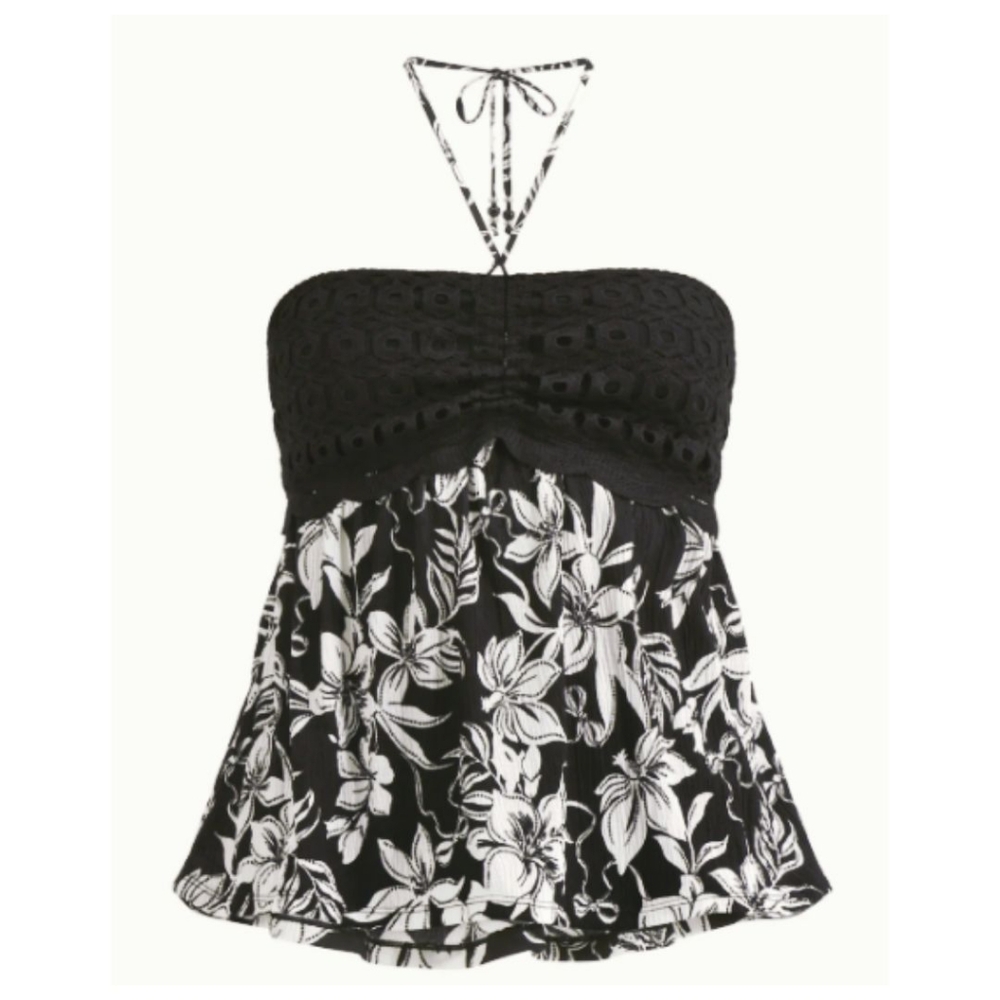 Chic Convertible Floral Black and White Halter XL Top NWT